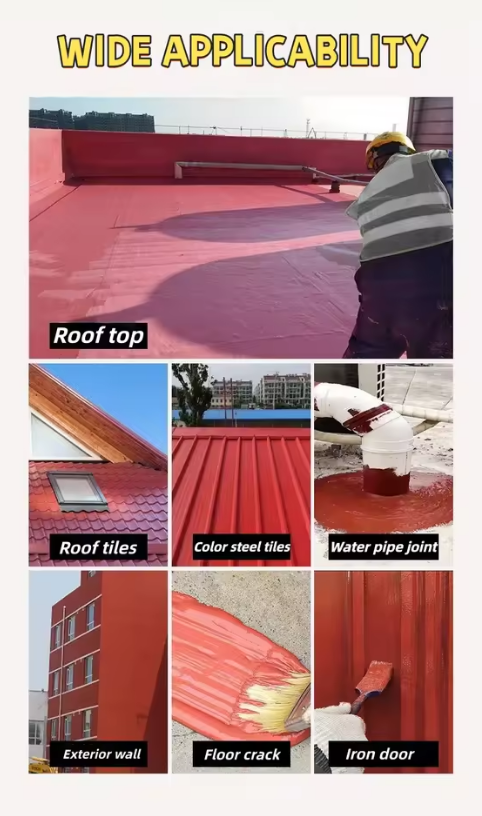 Red Rubber Elastomer Waterproof Coating Universal Indoor/Outdoor Material for Roof Renovation Wall Crack Sealing